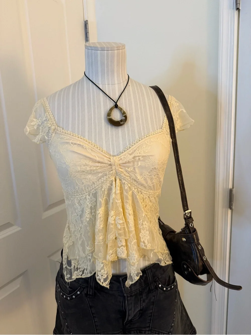 Women's Dark Brown Distressed Leatherette Shoulder Bag with Buckle Detail